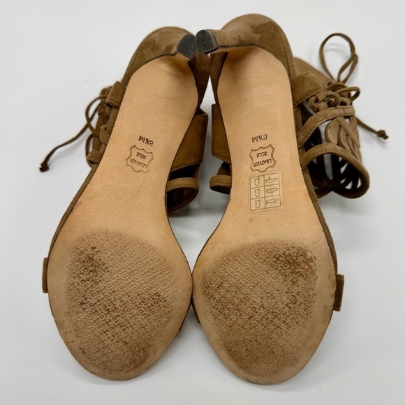 Tory Burch Tan Suede Lace-Up Sandal Heels Fan-Cut Side Detail US Size 8.5 - Picture 10 of 12
